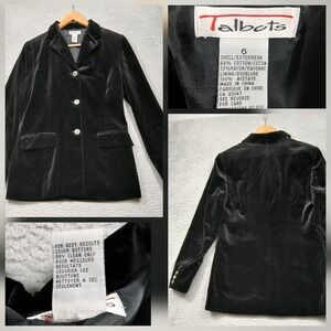Talbots Black Velvet Blazer Women's‎ 6 One Button Jacket Classic Evening